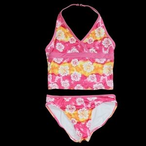 Wonder Nation 2PC Tankini Swimwear Set Girls Size 7-8 Pink Floral Beach Pool